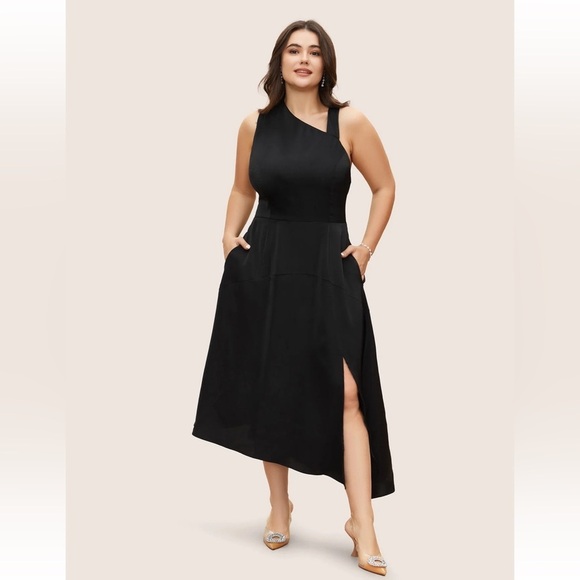 BloomChic Plus Size 2XL Solid Asymmetrical Neck Split Hem Dress us18-20 - Picture 6 of 7
